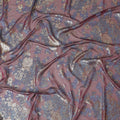 Magenta purple Premium pure French (Fransawi) silk chiffon garbasaar with blue viscose and gold metallic lurex in floral design-D11579 Regal Fabrics