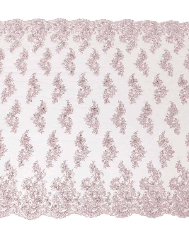 Crepe pink nylon tulle fabric with same tone embroidery, pearls, beads and sequins in floral design-D6673 Regal Fabrics