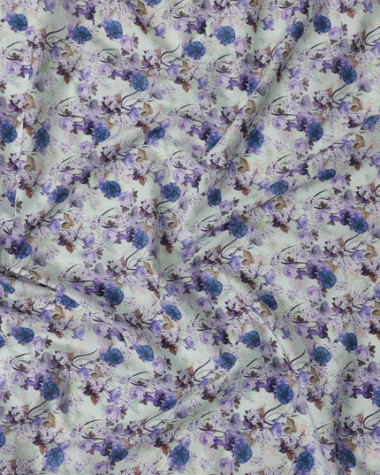Powder blue blended cotton lawn fabric  with multicolor print in floral design: D-5671 Regal Fabrics