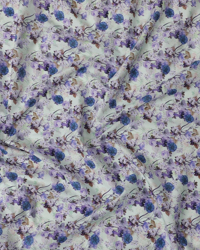 Powder blue blended cotton lawn fabric  with multicolor print in floral design: D-5671 Regal Fabrics