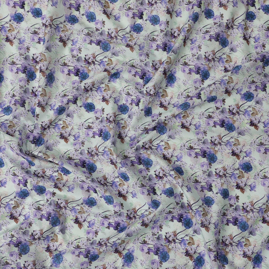Powder blue blended cotton lawn fabric  with multicolor print in floral design: D-5671 Regal Fabrics
