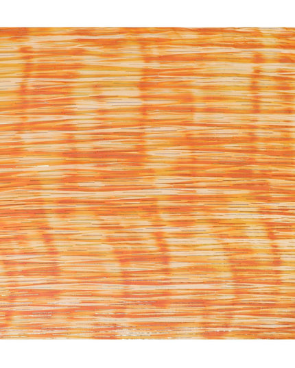 قماش شيفون من الحرير الخالص باللون البرتقالي مع لوريكس معدني ذهبي وفضي بتصميم مخطط -D13978