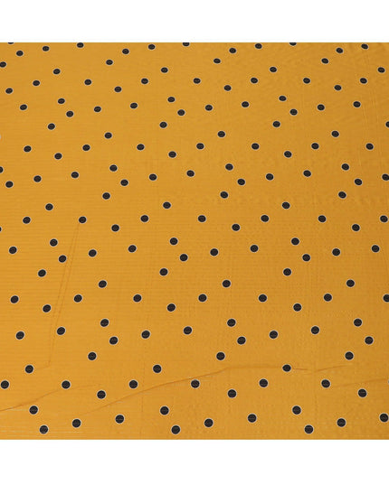 Fire yellow viscose crepe printed fabric with golden lurex in polka dot design-D11169