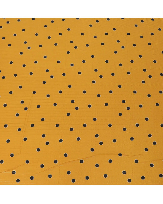 Fire yellow viscose crepe printed fabric with golden lurex in polka dot design-D11169 Regal Fabrics