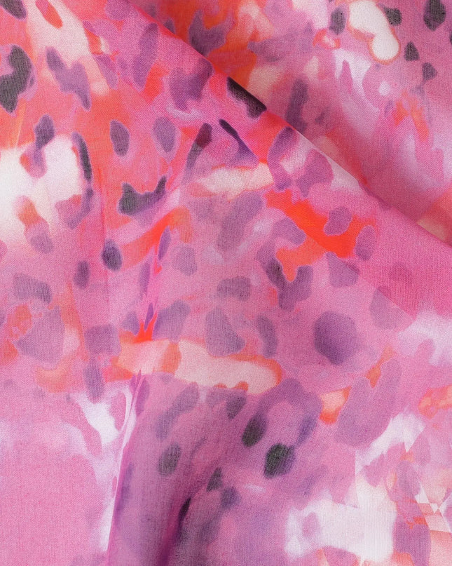 Pink Premium 100% Swiss cotton voile (Sudanese Thobe) fabric with multicolor print in abstract design-D13526 Regal Fabrics