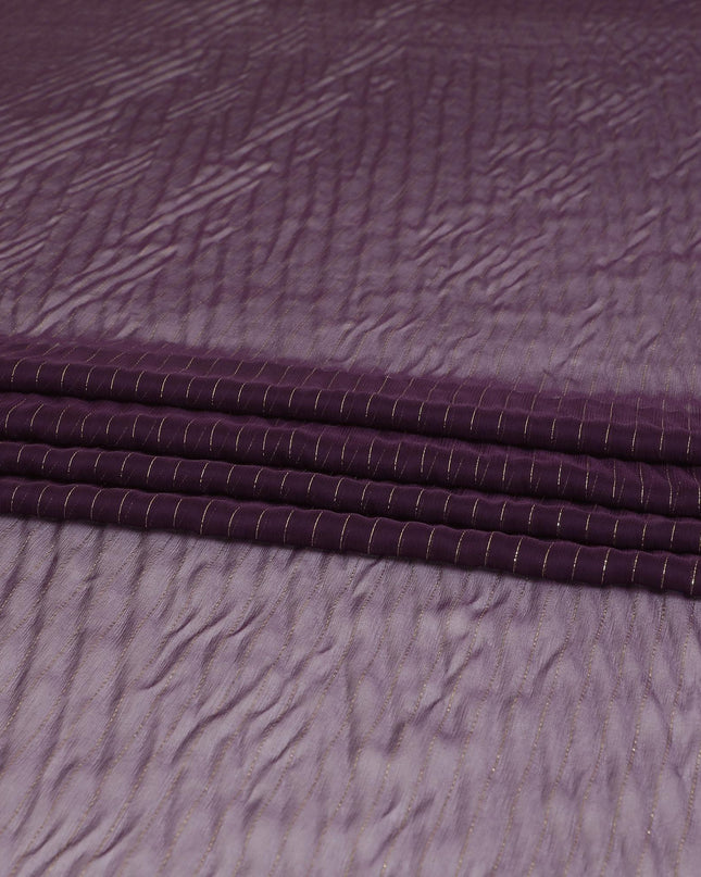 قماش شيفون من الحرير الخالص مع لوريكس معدني ذهبي بتصميم مخطط -D8595