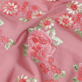 قماش الفوال القطني الخالص الفاخر باللون الوردي السلمون مع تطريز باللون الخوخي والبيج والأخضر المريمية بتصميم الأزهار-D15241