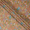Copper brown cotton lawn fabric with multicolor print in floral design-D15220