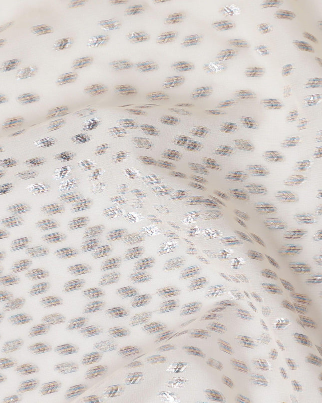 قماش شيفون من الحرير الخالص باللون البيج الفاتح مع لوركس معدني متعدد الألوان بتصميم فاخر -D13146