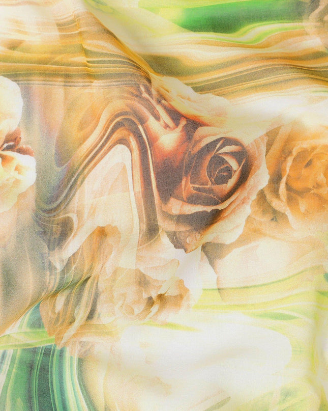 Sunflower yellow Premium 100% Swiss cotton voile (Sudanese Thobe) fabric with multicolor print in abstract design-D13527 Regal Fabrics