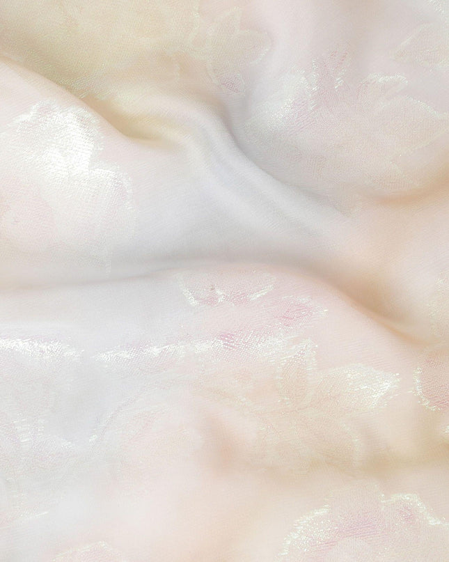 قماش شيفون حريري نقي فاخر متعدد الألوان مع لوريكس معدني أخضر نيون بتصميم زهور-D9679