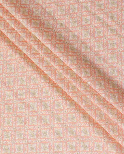 نسيج من الحرير القطني المخلوط بالخوخ مع تطريز متعدد الألوان بتصميم الأزهار-D15475