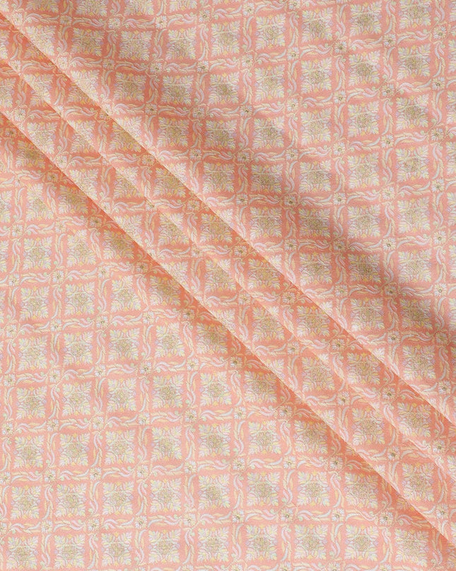 نسيج من الحرير القطني المخلوط بالخوخ مع تطريز متعدد الألوان بتصميم الأزهار-D15475