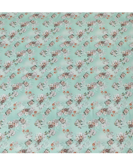Turquoise green synthetic crepe fabric with multicolor print having stone work in floral design-D15313 - Regal Fabrics