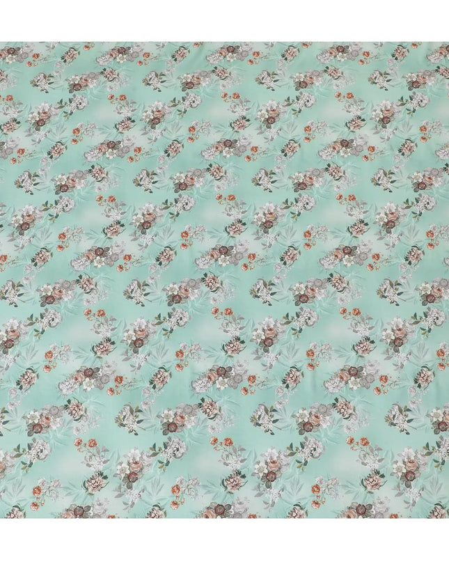Turquoise green synthetic crepe fabric with multicolor print having stone work in floral design-D15313 Regal Fabrics