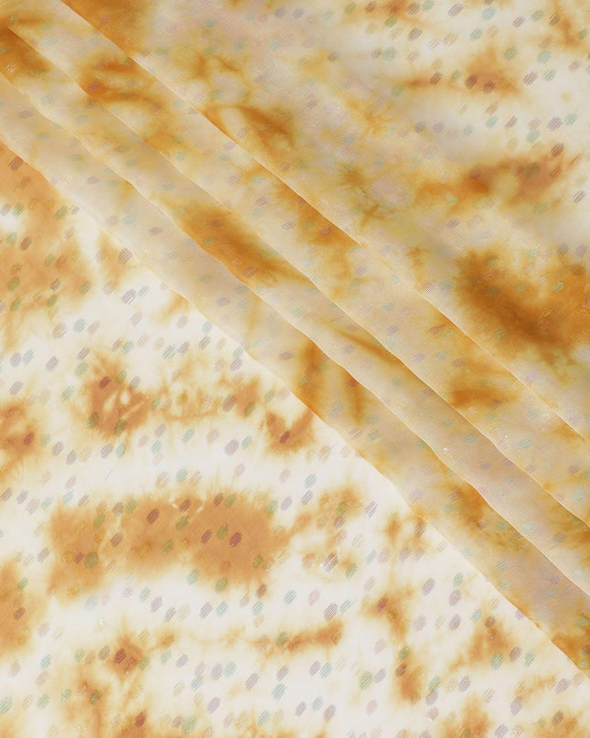 قماش شيفون من الحرير الخالص باللون البيج الفاتح مع لوركس معدني متعدد الألوان بتصميم منقط-D10422