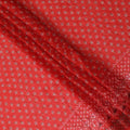 Crimson red synthetic chiffon fabric with same tone sequin embroidery in floral design-D15435