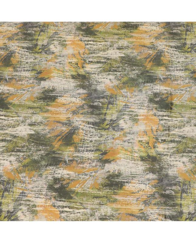 Pastel green synthetic crepe fabric with multicolor print in abstract design-D9628 Regal Fabrics