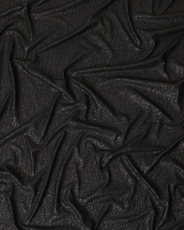 Black synthetic polyester fabric with same tone jacquard in fancy design-D11756