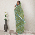 Sage green Premium pure Swiss cotton voile thobe with beige, vista green and blue embroidery in abstract design-D14339 Regal Fabrics