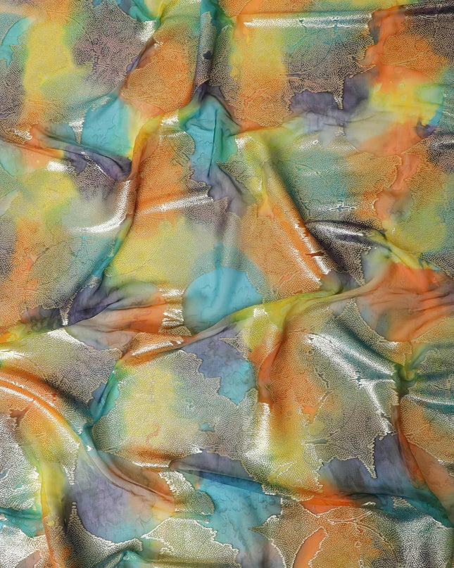 قماش شيفون حريري نقي فاخر متعدد الألوان مع لوريكس معدني ذهبي بتصميم زهور-D9279