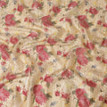 Light gold tussar silk fabric with cerise pink, olive green, light mustard and brown print in floral design-D6136 Regal Fabrics