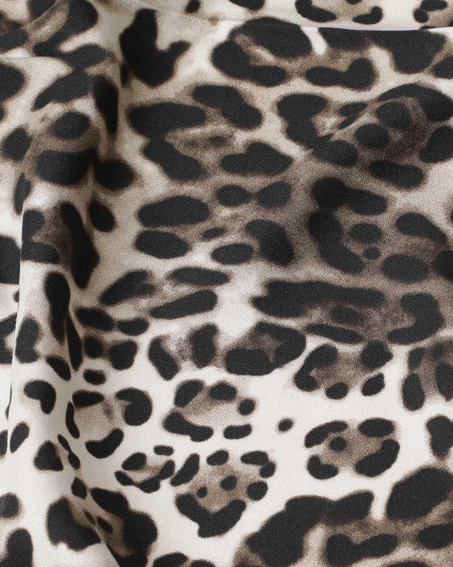 قماش كريب فيسكوز باللون البيج الفاتح مع خردل داكن وطباعة بنية بتصميم جلد الحيوان -D7058