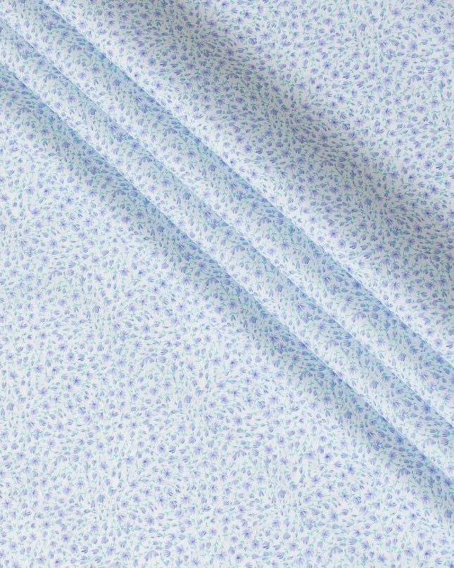 White 100% Swiss cotton lawn fabric with turquoise green and lavender print in floral design-D10102 Regal Fabrics