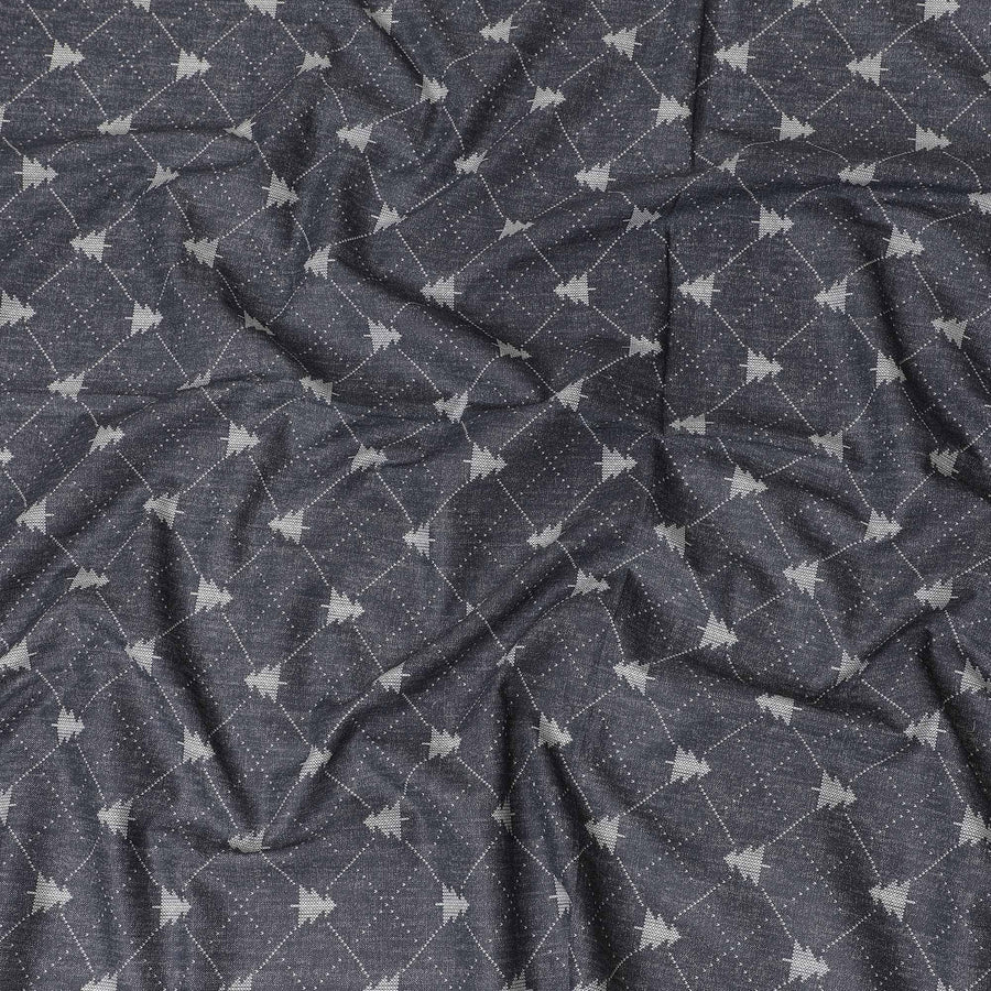 Iron grey organic cotton fabric with cream print in abstract design-D13873