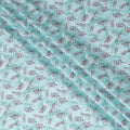 Powder blue cotton lawn fabric with same tone and brownish pink print in leaf design-D15283 - Regal Fabrics