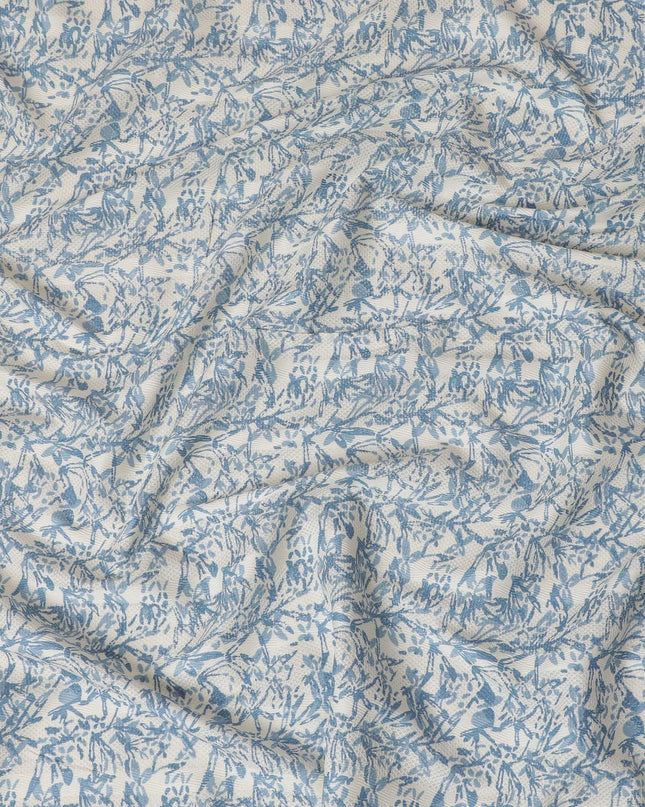 Cream blended cotton fabric with baby blue print in floral design-D15133