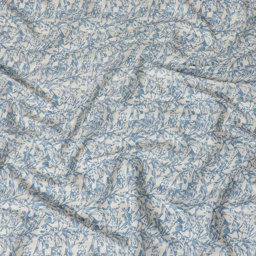 Cream blended cotton fabric with baby blue print in floral design-D15133