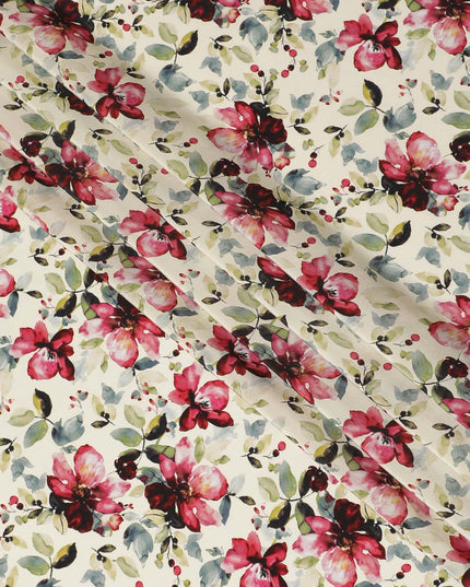 Cream viscose fabric with multicolor print in floral design-D12256 Regal Fabrics