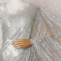 Cloud grey, silver Premium pure metallic French chantilly lace saree in floral design-D14912