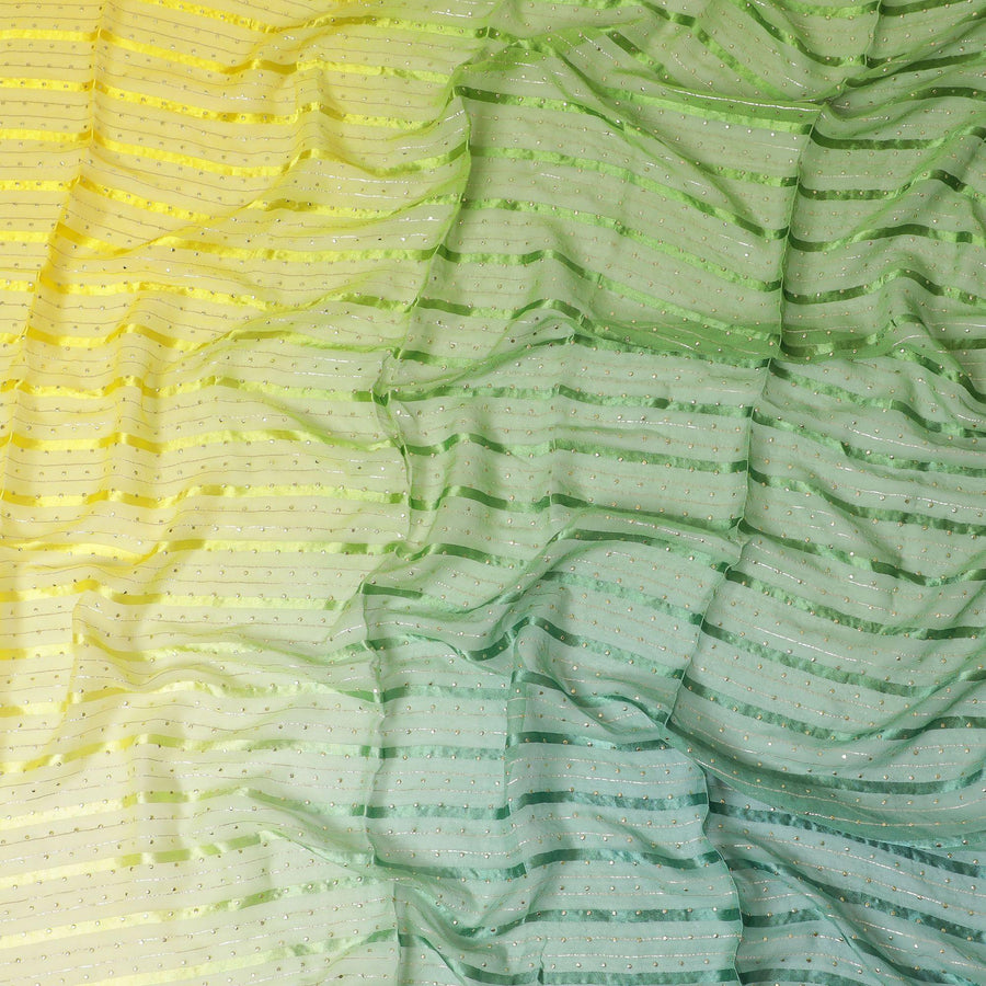 Multicolor synthetic chiffon fabric with gold stripe having same tone metallic dot foil in stripe design-D13651 Regal Fabrics