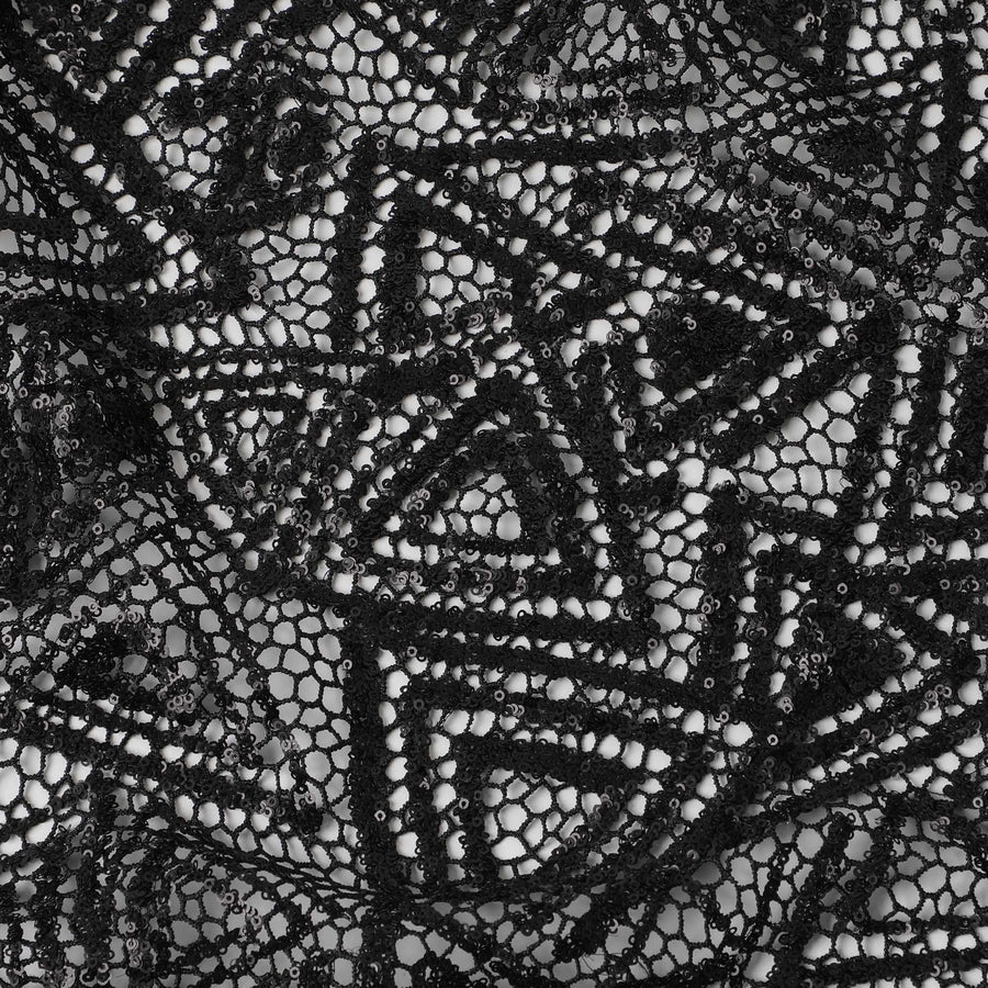 Charcoal grey guipure fabric with black sequins in geometric design