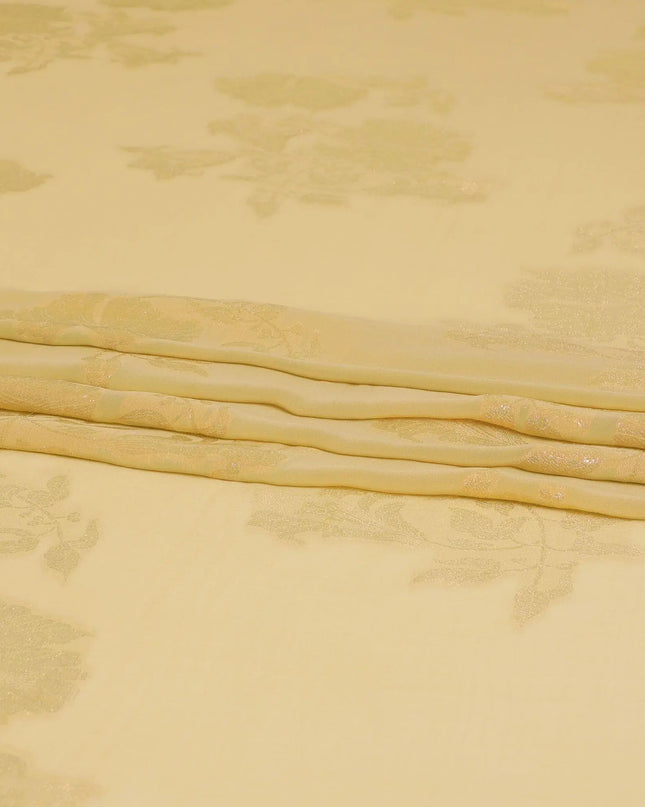 Dull gold synthetic chiffon fabric with copper metallic lurex in floral design-D8679 Regal Fabrics