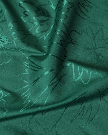 Forest green synthetic satin fabric with same tone jacquard in floral design-D15376 Regal Fabrics
