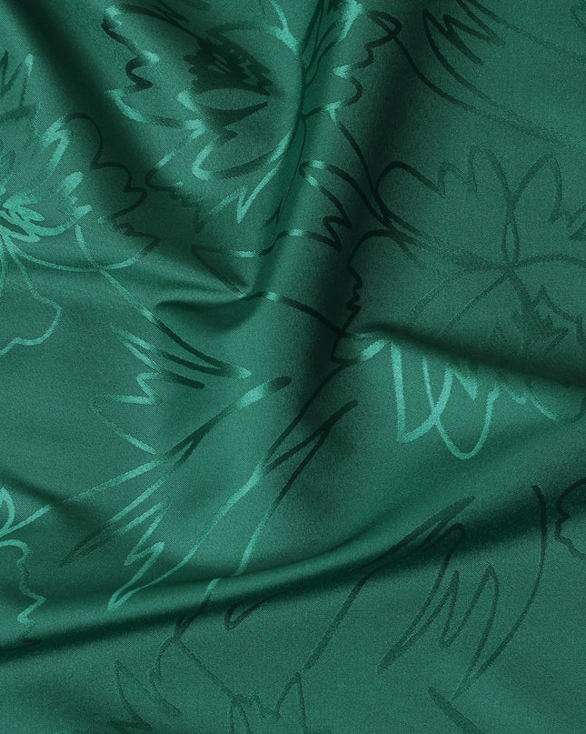 Forest green synthetic satin fabric with same tone jacquard in floral design-D15376 Regal Fabrics