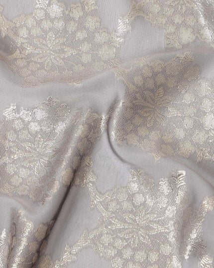 Flint grey premium pure silk chiffon fabric with gold metallic lurex in fancy design-D10151