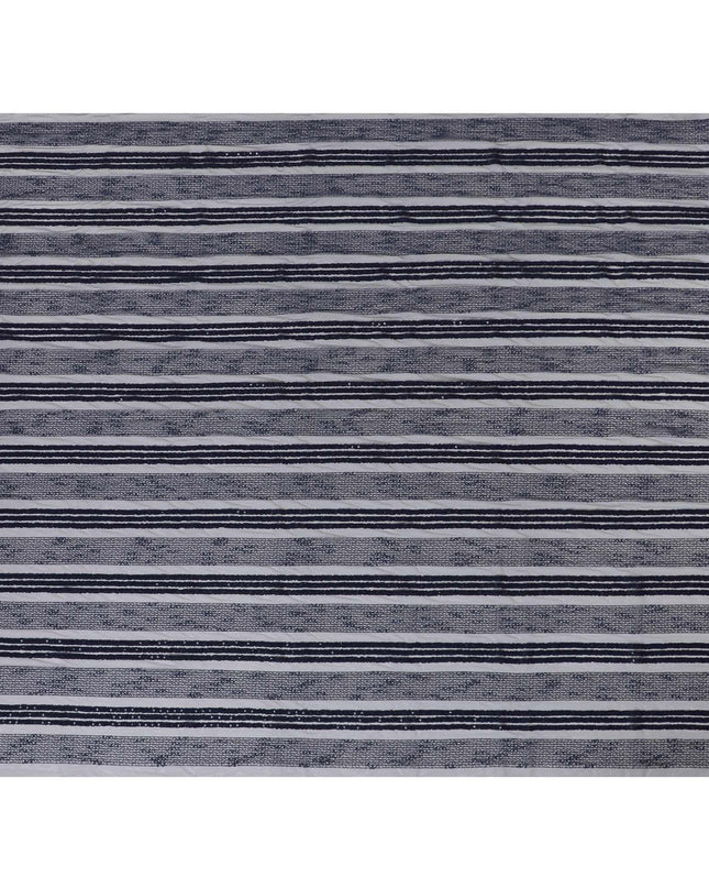 Navy blue nylon tulle fabric with same tone embroidery and sequins in stripe design-D6668 Regal Fabrics