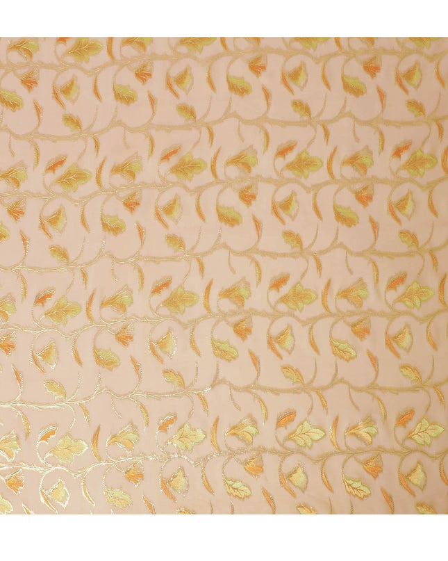 قماش شيفون حريري ممتاز بلون الخردل والخوخ مع الخردل والفسكوز الأخضر الليموني مع لوريكس معدني ذهبي بتصميم الأزهار-D13187