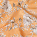 Cantaloupe orange uragiri cotton voile fabric with same tone jacquard having white, black and pale brown print in floral design-D14315