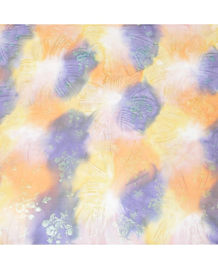 قماش شيفون حريري نقي فاخر متعدد الألوان مع لوريكس معدني أخضر نيون بتصميم زهور -D9318