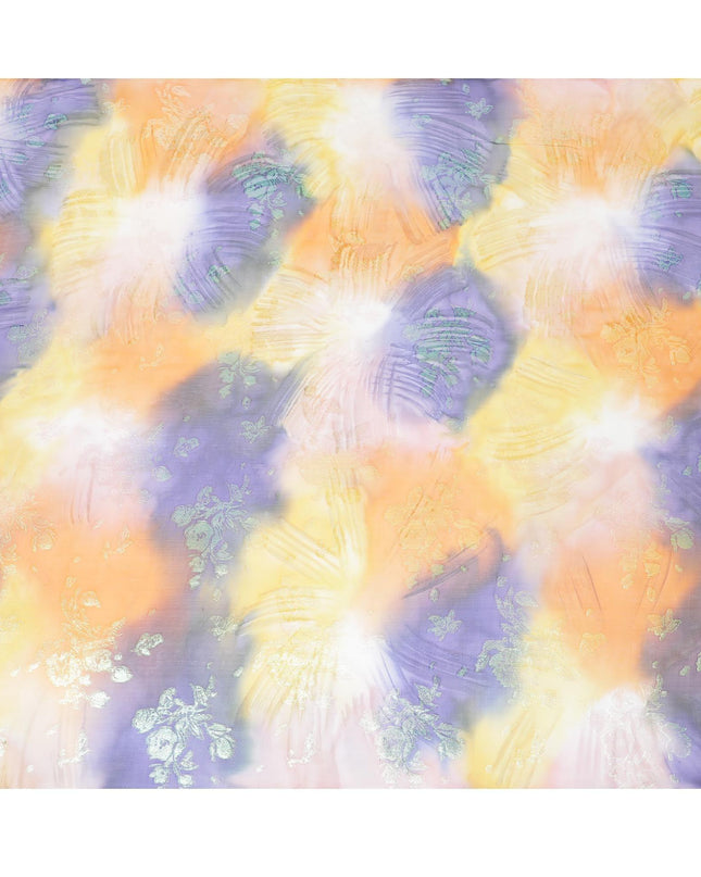 قماش شيفون حريري نقي فاخر متعدد الألوان مع لوريكس معدني أخضر نيون بتصميم زهور -D9318