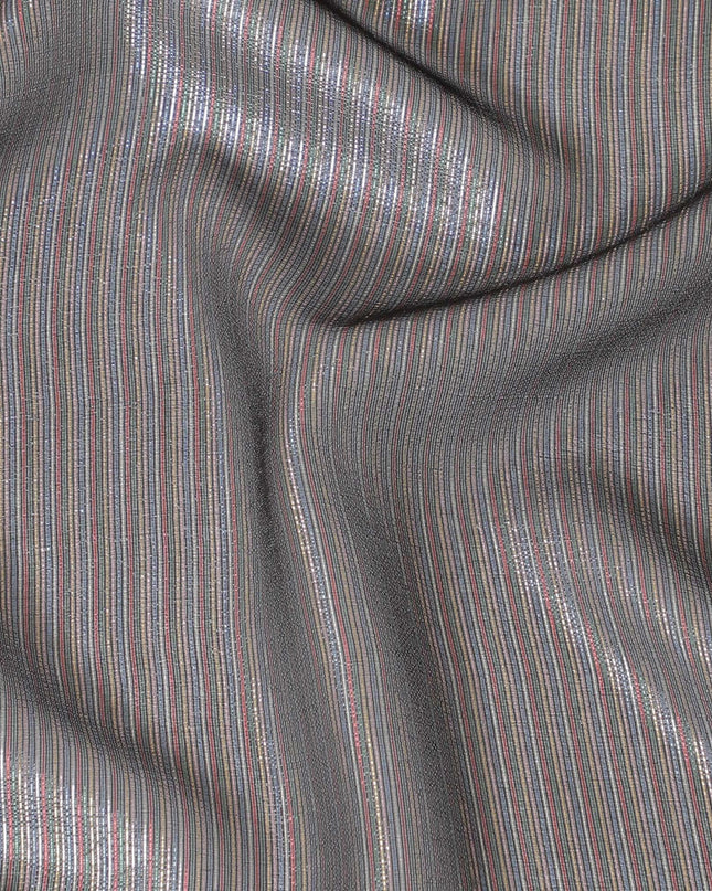 Black Premium French (Fransawi) silk chiffon fabric with multicolor metallic lurex in stripe design-D9378