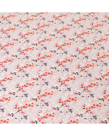 Baby pink viscose crepe printed fabric with multi colour prints and metallic lurex in floral design-D11166