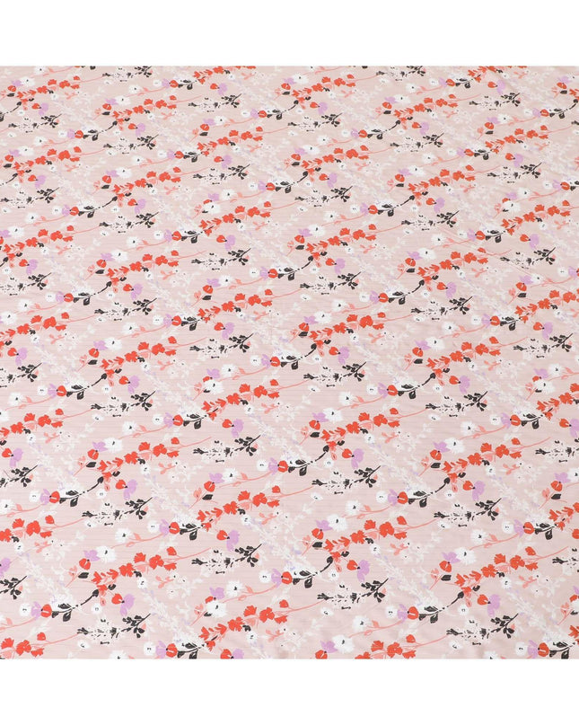 Baby pink viscose crepe printed fabric with multi colour prints and metallic lurex in floral design-D11166