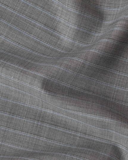 قماش رمادي سحابي فاخر من الصوف الإيطالي الخالص مع نفس اللون وتصميم شريط أزرق مسحوق - D14800