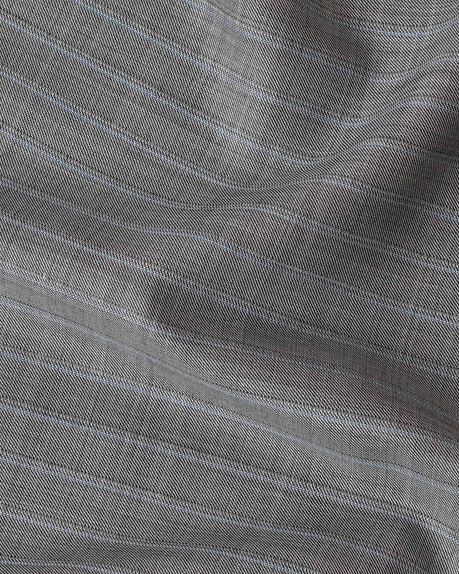 Cloud grey Premium pure Italian all wool suiting fabric with same tone and powder blue stripe design-D14800
